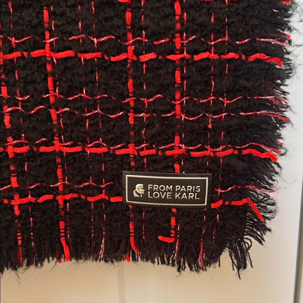 Karl Lagerfeld Black and Red Checkered Scarf/Wrap